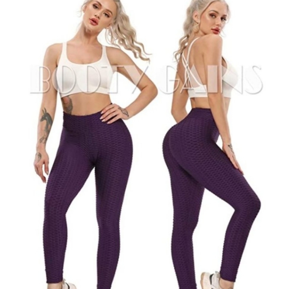 Purple 3 Piece Tiktok Brazilian Butt Lift Leggings Tank Top With Hoodie